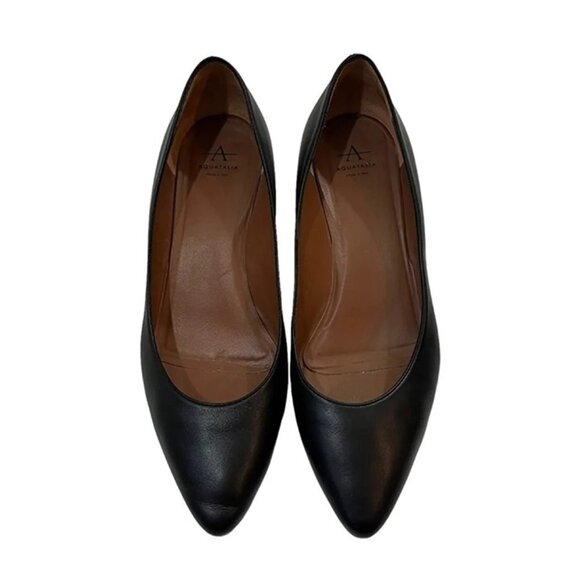 Aquatalia heels Women's 9 black leather Pasha Pumps block heel pointy toe - Picture 5 of 10